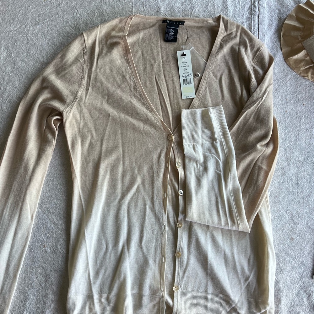 Theory NWT Cream Ombre 100% Wool Cardigan